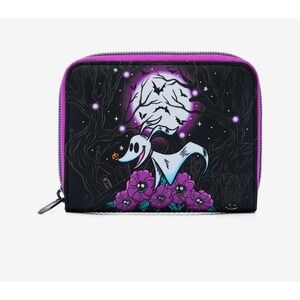 NEW! Loungefly The Nightmare Before Christmas Zero Moon Doodle Purple Zip Wallet